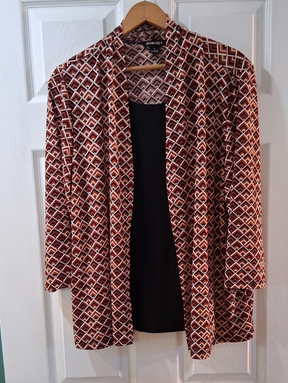 BYdesign Red/Brown With Black Geometric Open Cardigan Built In Tank Stretchy